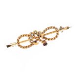 9CT GOLD SEED PEARL AND GARNET BROOCH