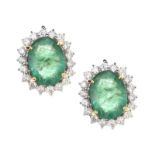 18CT GOLD EMERALD AND DIAMOND CLUSTER EARRINGS