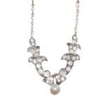 18CT WHITE GOLD CULTURED PEARL AND DIAMOND NECKLACE