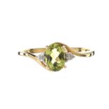 9CT GOLD PERIDOT AND DIAMOND RING