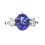 PLATINUM TANZANITE AND DIAMOND RING