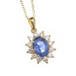 18CT GOLD SAPPHIRE AND DIAMOND NECKLACE