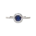 18CT WHITE GOLD SAPPHIRE AND DIAMOND RING