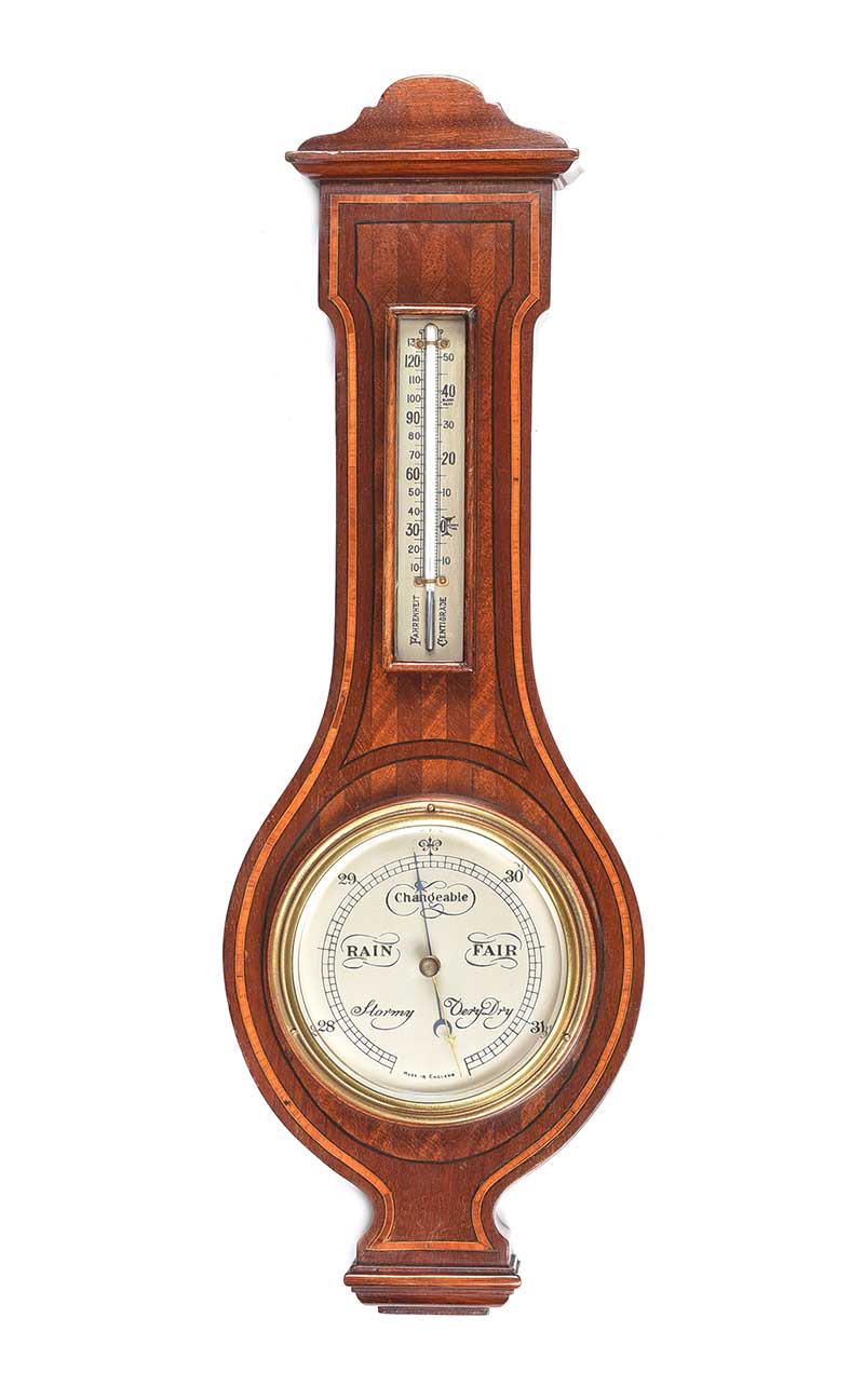 ART DECO INLAID MAHOGANY BAROMETER