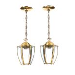 PAIR OF BRASS & GLASS HALL LANTERNS