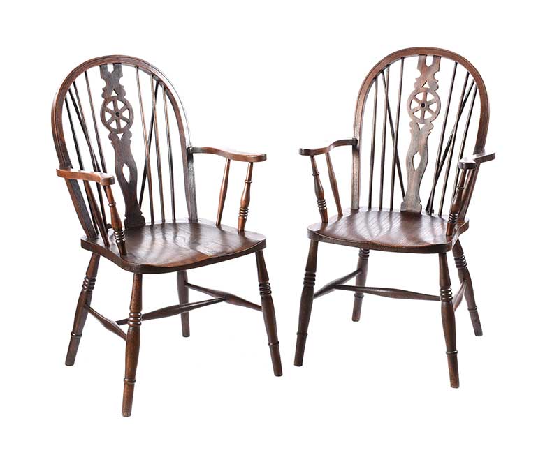 PAIR OF OAK WINDSOR ARMCHAIRS