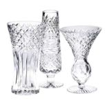 THREE TYRONE CRYSTAL VASES