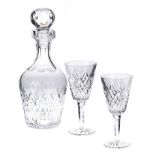 CRYSTAL DECANTER & TWO WINE GLASSES