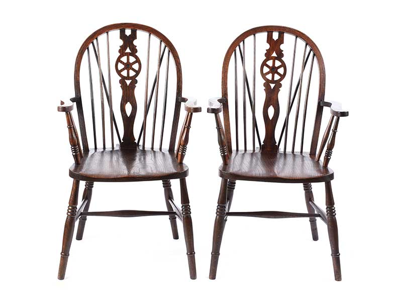 PAIR OF OAK WINDSOR ARMCHAIRS - Image 5 of 6