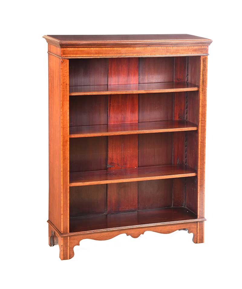 EDWARDIAN INLAID MAHOGANY OPEN BOOKCASE