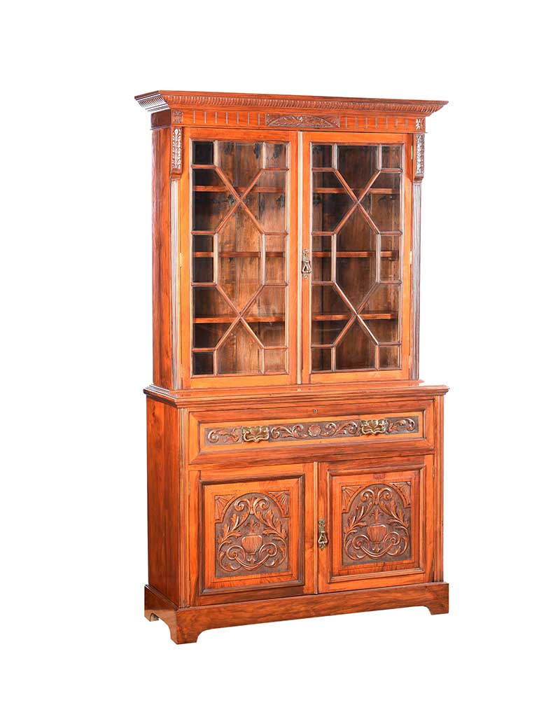 VICTORIAN MAHOGANY TWO DOOR BOOKCASE