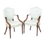 PAIR OF SHEILD BACK UPHOLSTERED ARMCHAIRS