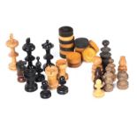 BOX OF ASSORTED CHESS & DRAUGHT PIECES