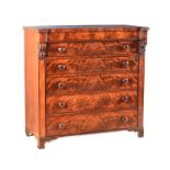 WILLIAM IV FEATHERED MAHOGANY CHEST OF DRAWERS