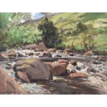 Maurice Canning Wilks, ARHA, RUA - SUNLIT RIVER, GELNDUN, COUNTY ANTRIM - Oil on Canvas - 14 x 18