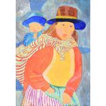 June Marshall, BA - BOLIVIAN MOTHER & BABY - Acrylic on Board - 16 x 12 inches - Signed