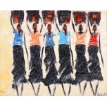 Mukosa - SIX WOMEN WITH BASKETS - Oil on Board - 17 x 20 inches - Signed