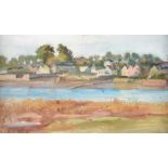 Irish School - RAMELTON FROM ACROSS THE RIVER - Oil on Board - 5 x 9 inches - Signed in Monogram