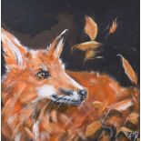 Eileen McKeown - FOX IN AUTUMN - Acrylic on Board - 19 x 19 inches - Signed in Monogram