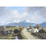 John Crampton Walker, ARHA - A MOUNTAIN ROAD IN KERRY - Oil on Canvas on Board - 10 x 14 inches -