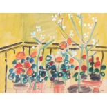 Kenneth Hall - FLOWERS ON A BALCONY - Watercolour Drawing - 8 x 10 inches - Signed