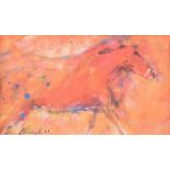 Con Campbell - RED HORSES - Acrylic on Board - 4.5 x 8 inches - Signed