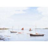 Wilbur Little - VINTAGE SAILING CRAFT AT PORTAFERRY - Watercolour Drawing - 10 x 14 inches - Signed