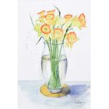 Lawrence Chambers - DAFFODILS IN A GLASS VASE - Watercolour Drawing - 10 x 7 inches - Signed