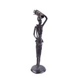 African School - AFRICAN WOMAN CARRYING WOOD - Cast Bronze Sculpture - 13 x 3.5 inches - Unsigned