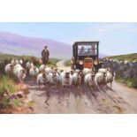 Donal McNaughton - DRIVING SHEEP IN THE GLENS - Oil on Board - 16 x 24 inches - Signed