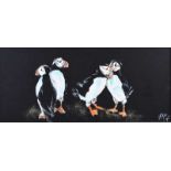 Eileen McKeown - PUFFINS I - Acrylic on Board - 10 x 24 inches - Signed in Monogram