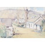 Theo J. Gracey, RUA - CHICKENS FEEDING BY AN IRISH COTTAGE - Watercolour Drawing - 5 x 7 inches -