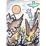 Markey Robinson - BIRDS IN THE MOUNTAIN - Gouache on Board - 30 x 22 inches - Signed