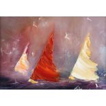 Carol Ann Waldron - SAILS AWAY - Oil on Board - 5 x 7 inches - Signed