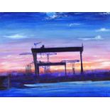 Tali Yaffe - EVENING CRANES - Acrylic on Canvas - 16 x 20 inches - Signed