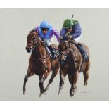 Graham Isom - NECK & NECK, ASCOT - Watercolour Drawing - 16 x 18 inches - Signed