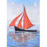 Josephine Guilfoyle - GALWAY HOOKER - Oil on Board - 28 x 19 inches - Signed