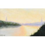 Sean Loughrey - ON THE BANKS OF THE FOYLE - Oil on Board - 9 x 14 inches - Signed