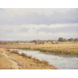 Arthur H. Twells, RUA - CATTLE GRAZING BY A RIVER - Oil on Canvas - 8 x 10 inches - Signed