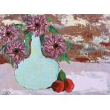 Gerald G. Beattie - JASMINE VASE WITH FLOWERS & RED APPLES - Oil on Canvas - 20 x 27 inches -