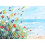 Lorna Millar - BANK OF WILD FLOWERS - Oil on Board - 12 x 16 inches - Signed