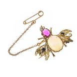 VINTAGE GOLD BUG BROOCH SET WITH OPAL, RUBY AND SAPPHIRE