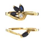 TWO INTERLOCKING 18CT GOLD RINGS SET WITH SAPPHIRE AND DIAMOND