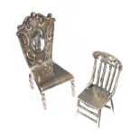 TWO STERLING SILVER MINIATURE CHAIRS