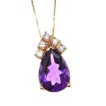 18CT ROSE GOLD AMETHYST AND DIAMOND PENDANT ON AN 18CT GOLD CHAIN