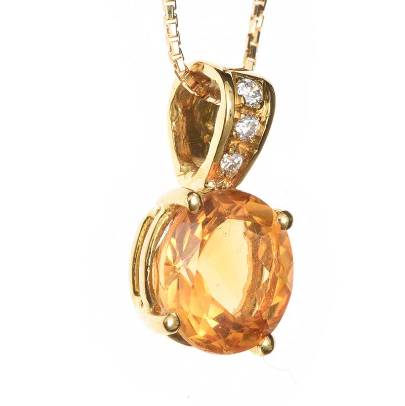 18CT GOLD CITRINE AND DIAMOND PENDANT AND CHAIN - Image 2 of 2
