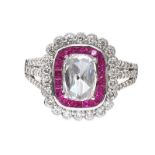 18CT WHITE GOLD RUBY AND DIAMOND TARGET RING