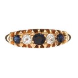 ANTIQUE 18CT GOLD SAPPHIRE AND DIAMOND FIVE STONE RING