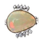 18CT WHITE GOLD OPAL AND DIAMOND RING
