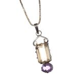 SILVER CITRINE AND AMETHYST NECKLACE